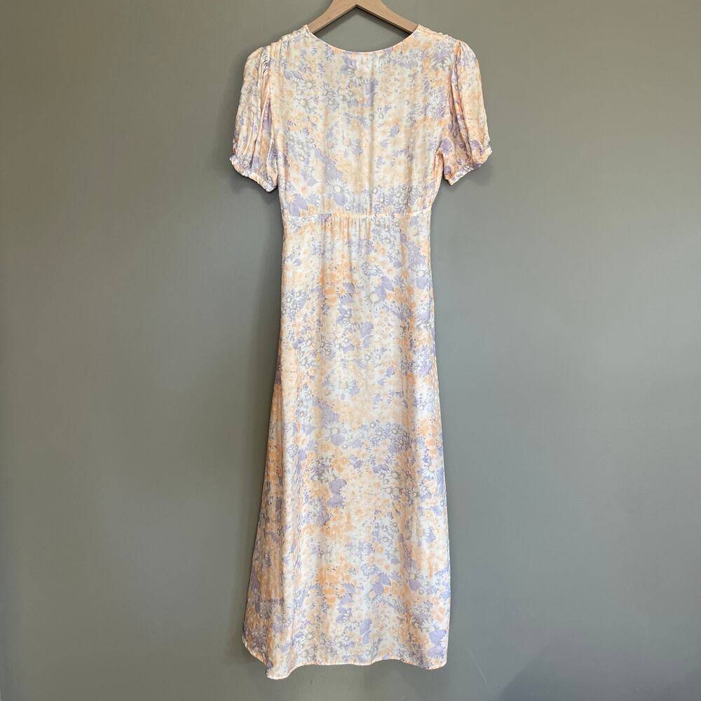 Rouje Linette Dress in Peach FR34 (XS) Pastel Pink Cream Blue Satin Maxi French - Picture 15 of 16